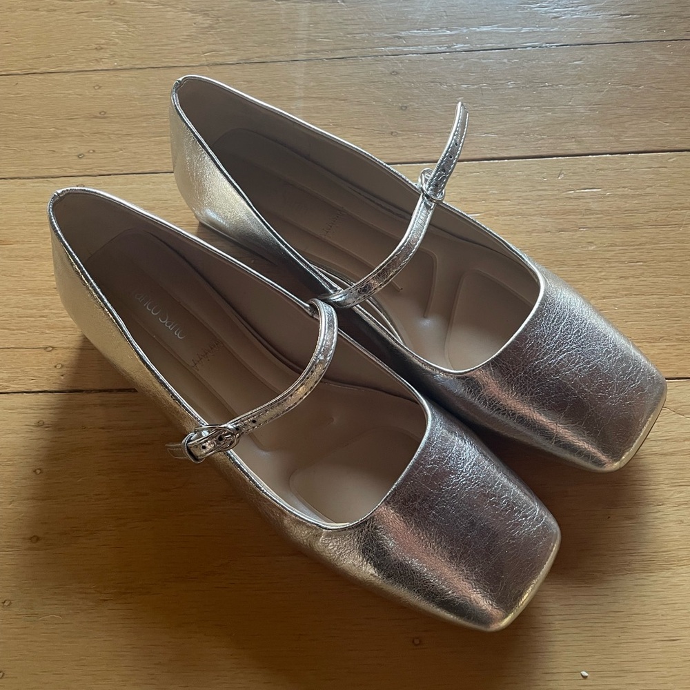 Franco Sarto Silver Mary Jane Flats